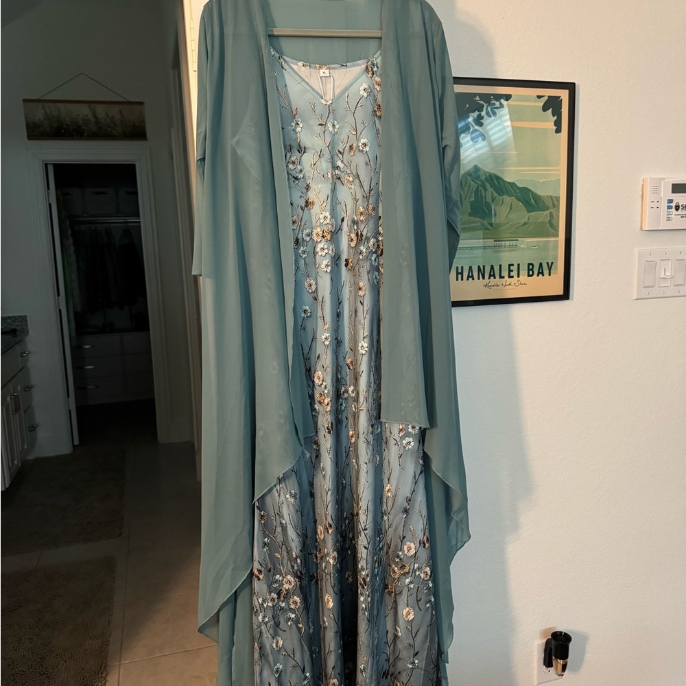 Green Asymmetrical Embellished Maxi Dress